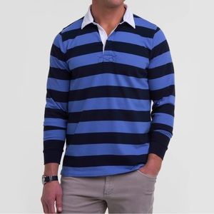 NWOT B Draddy Sevens Rugby Long Sleeve Blue Striped Polo Medium